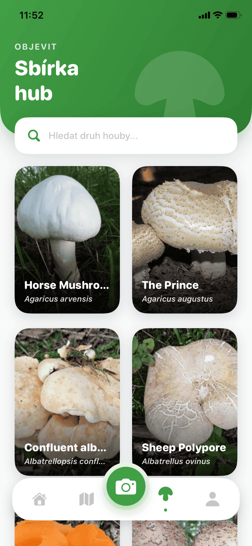 Fungisys Objevování hub app screen