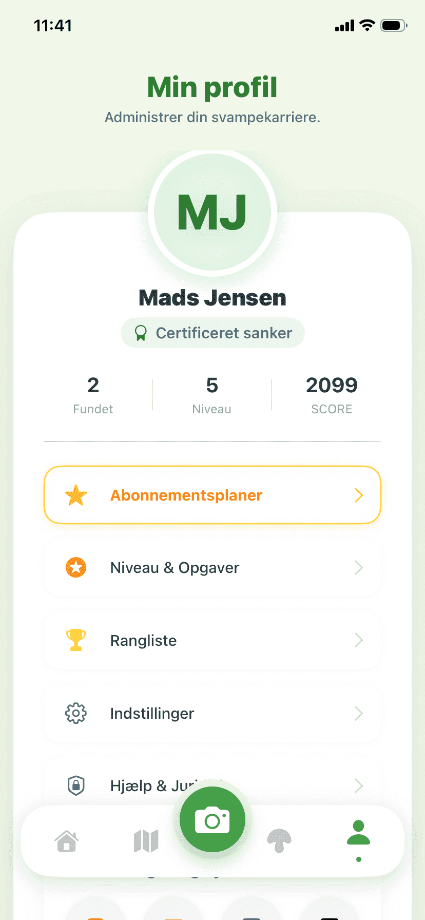 Fungisys Profilskærm app screen