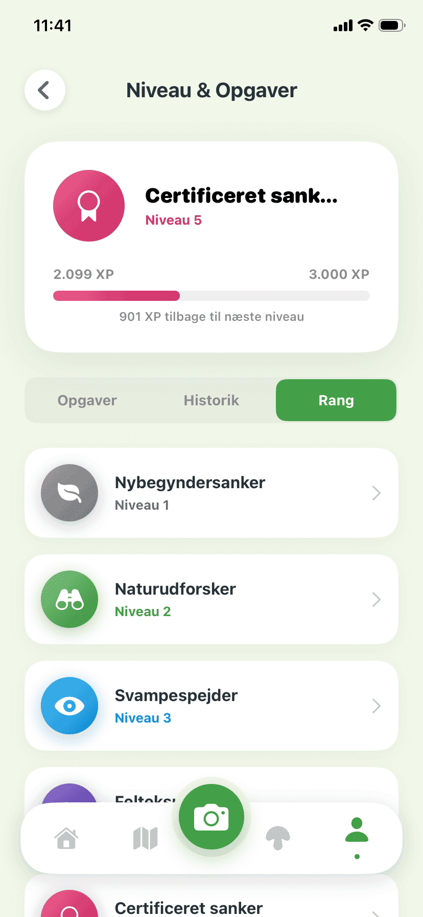 Fungisys Rangniveauer app screen