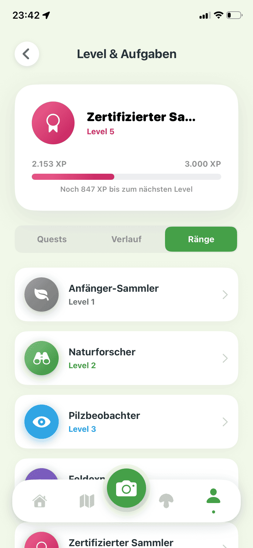 Fungisys Ränge app screen
