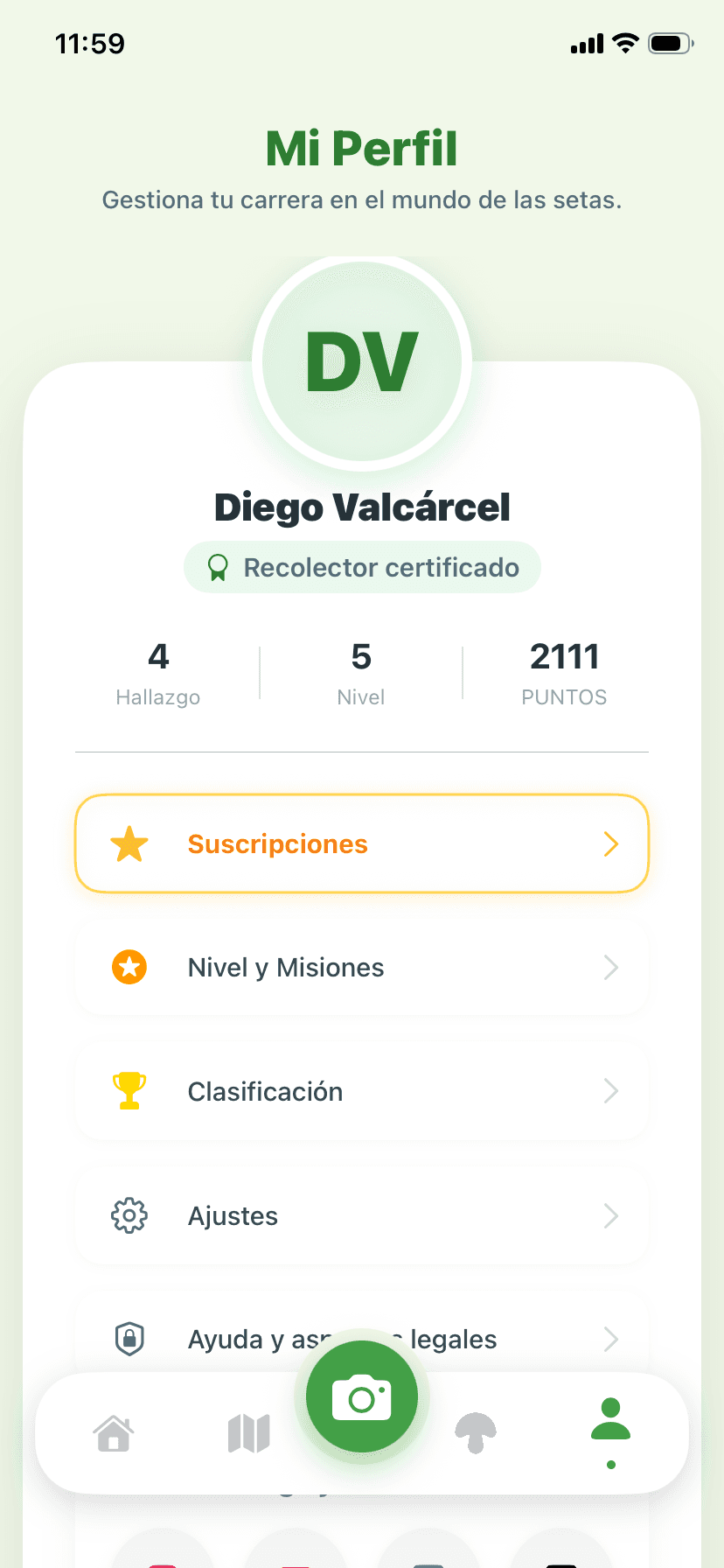 Pantalla de perfil