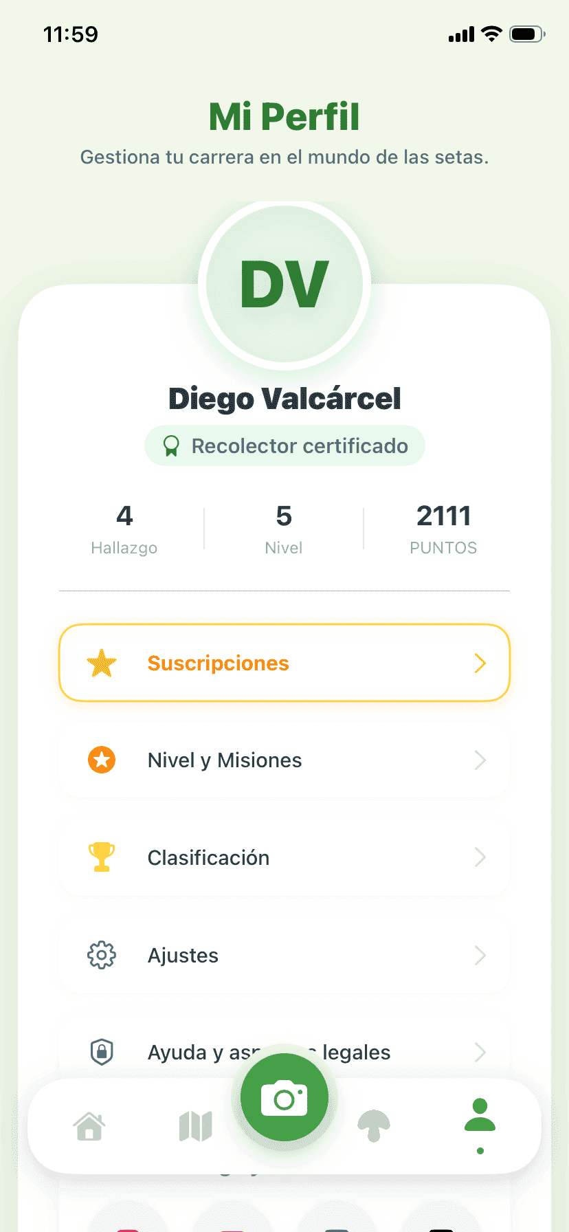 Fungisys Pantalla de perfil app screen