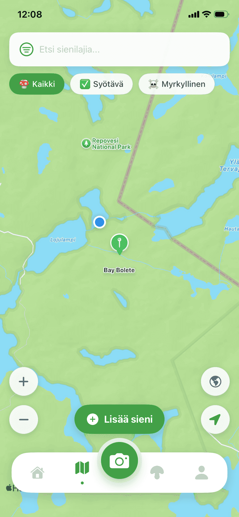 Fungisys Karttanäyttö app screen