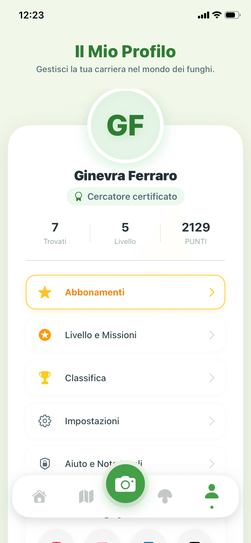 Schermata Profilo