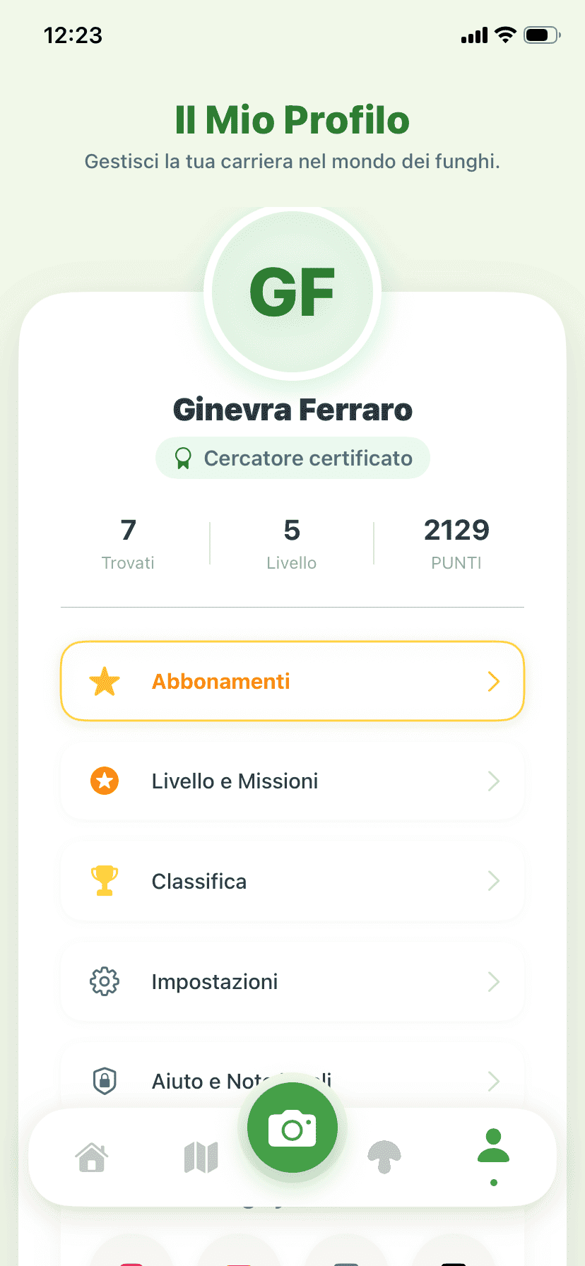 Fungisys Schermata Profilo app screen