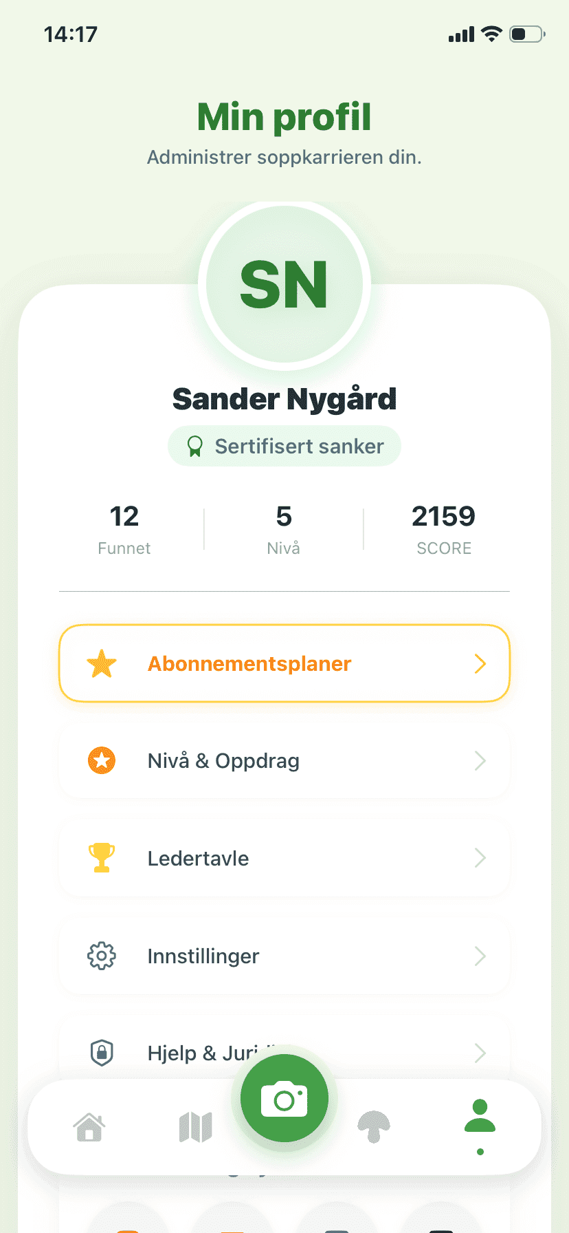 Fungisys Profilskjerm app screen