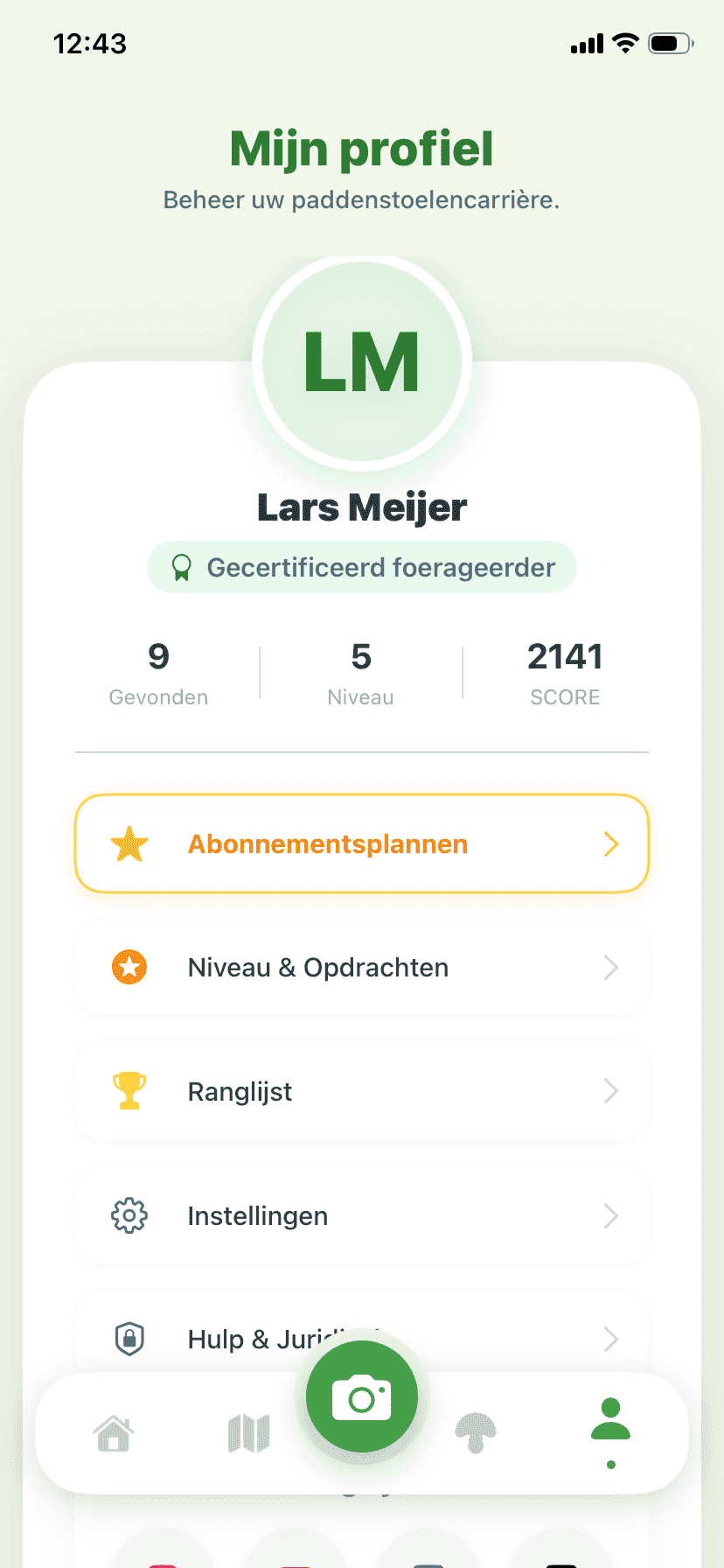 Fungisys Profielscherm app screen