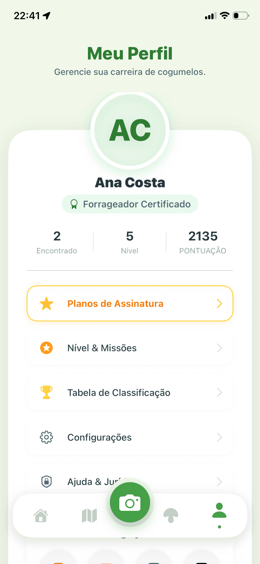 Fungisys Tela de perfil app screen