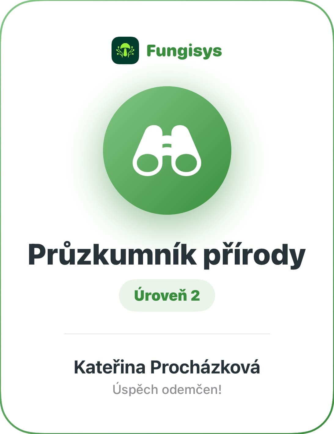 Fungisys Sdílení odznaku a hodnosti share card