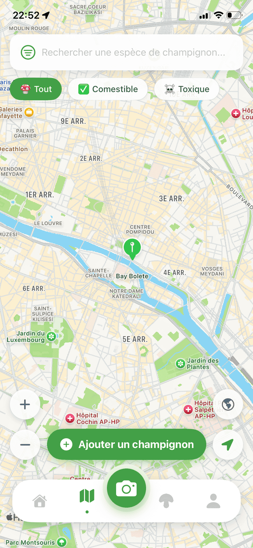 Fungisys Écran Carte app screen