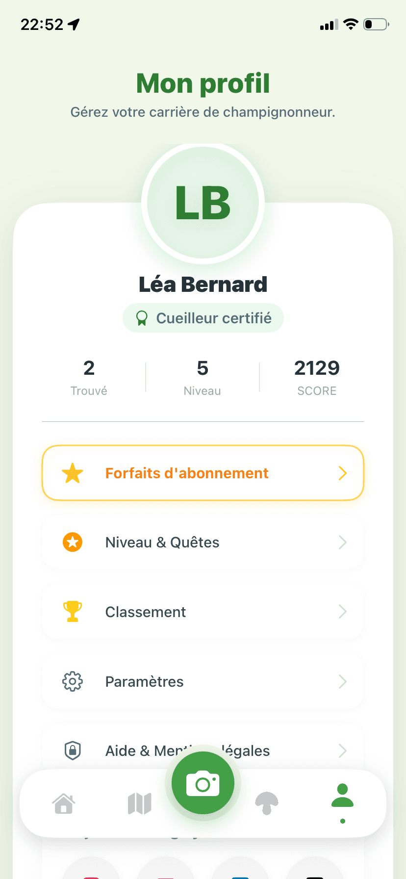 Écran Profil