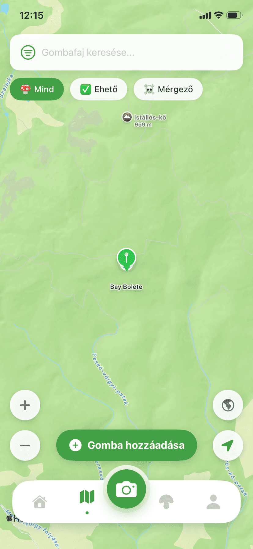 Fungisys Térképképernyő app screen
