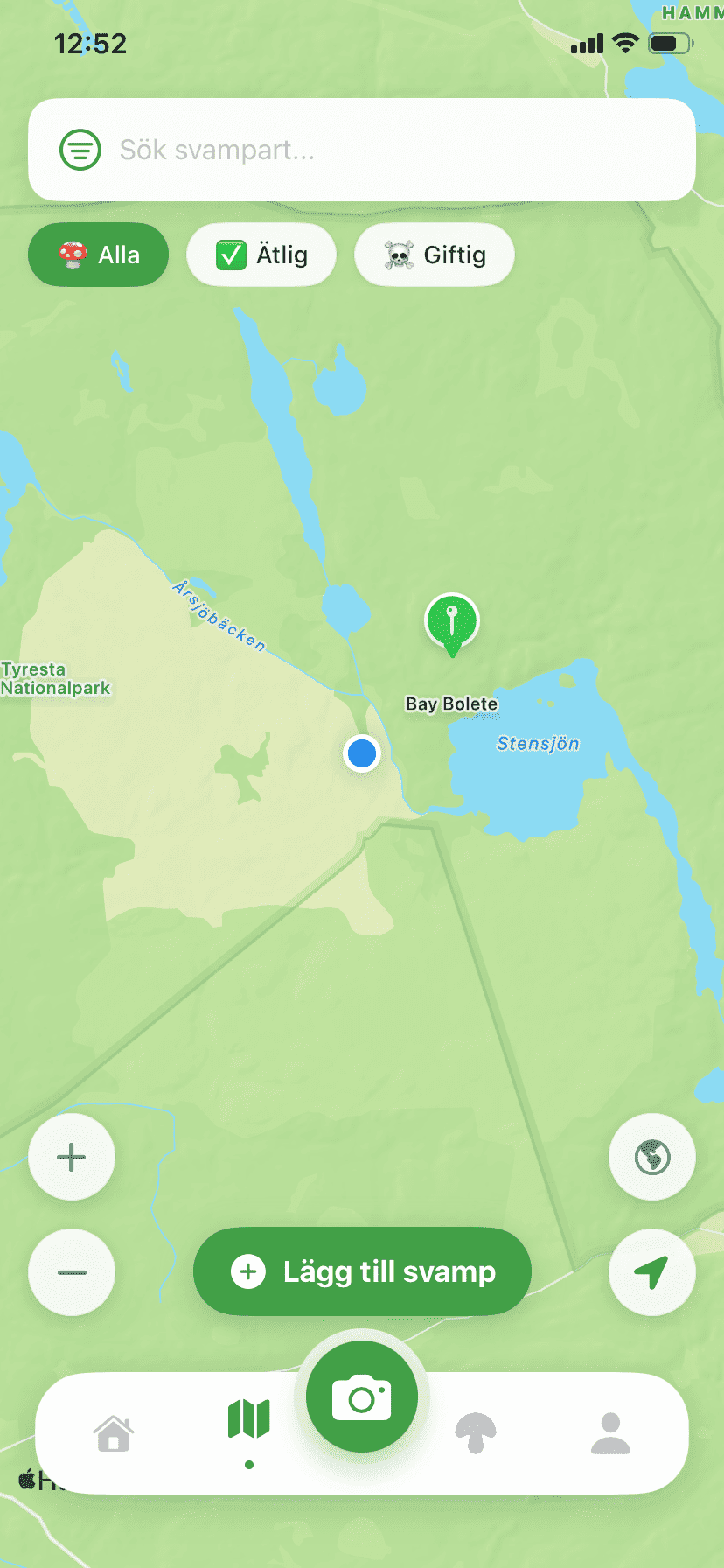 Fungisys Kartskärm app screen